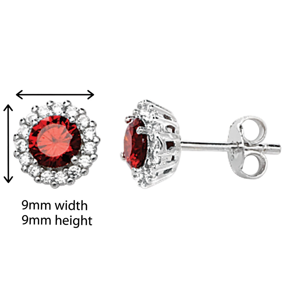 Ruby and White Cubic Zirconia Round Earring - Hypoallergenic Sterling Silver Earrings for Women