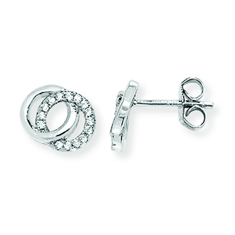 Sterling Silver Interlocking Circle Pave Stud Earrings.  Hypoallergenic Silver Stud Earrings for Women