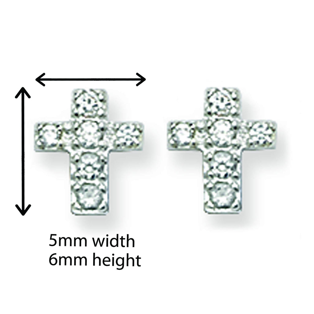 Small Cubic Zirconia Cross Stud Earrings. Hypoallergenic Silver Stud Earrings for Women