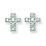 Small Cubic Zirconia Cross Stud Earrings. Hypoallergenic Silver Stud Earrings for Women