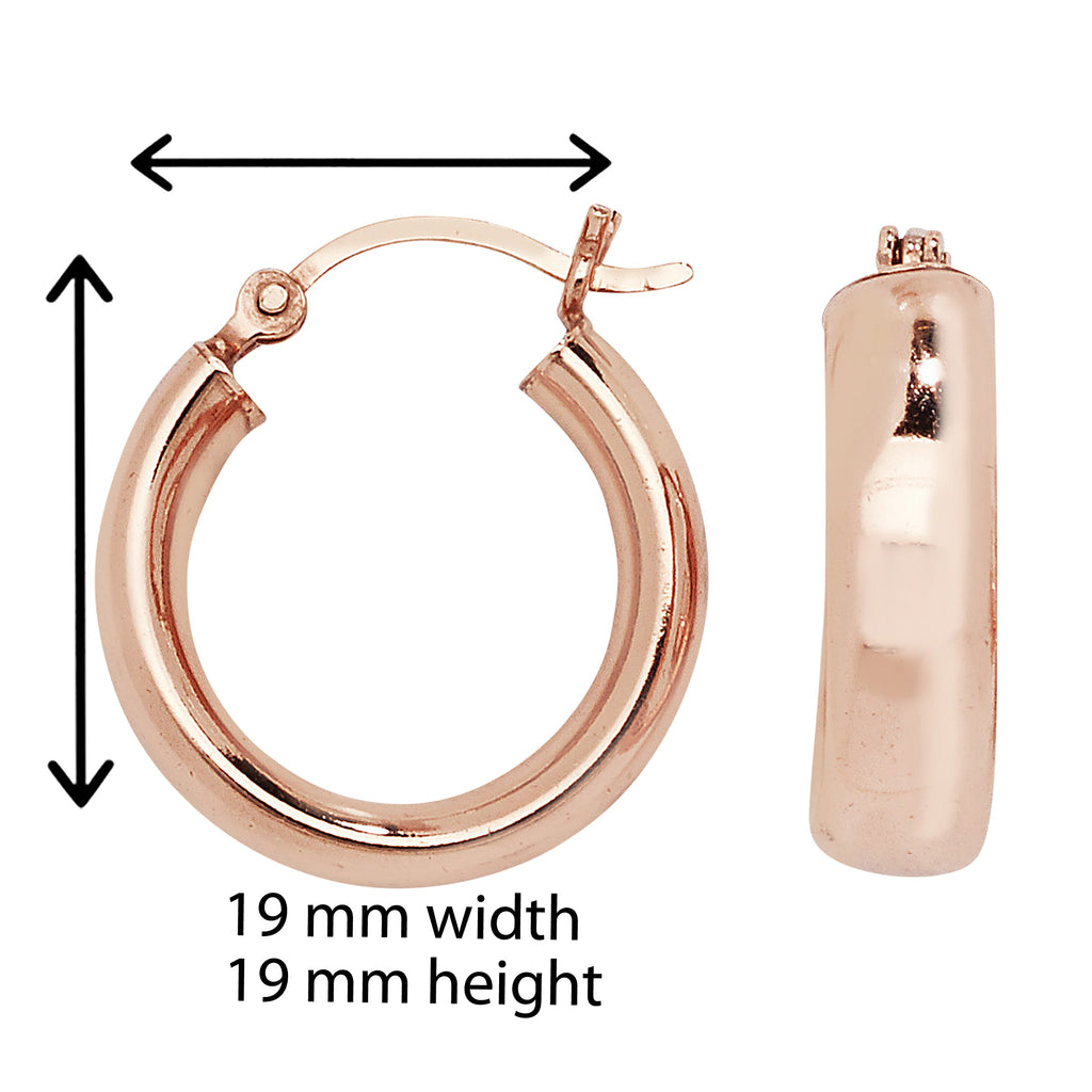 Sterling Silver Rose Gold Plated Round Sleeper Hoop Earring - Hypoallergenic Jewellery for Ladies by Aeon- 19mm * 19mm