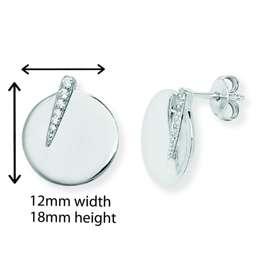 Sterling Silver Disc Earrings With Pave Linear Cubic Zirconia Detail.  Hypoallergenic Silver Disc Earrings for Women