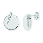 Sterling Silver Disc Earrings With Pave Linear Cubic Zirconia Detail.  Hypoallergenic Silver Disc Earrings for Women