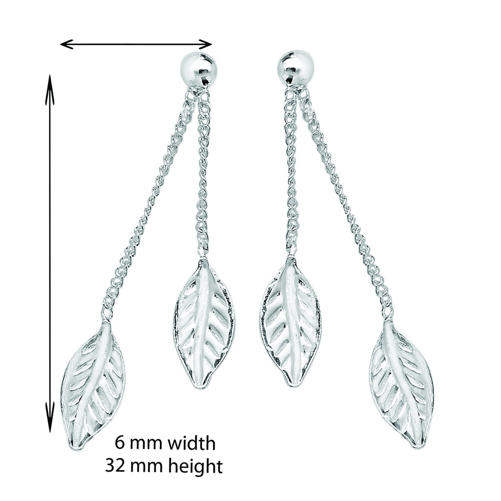Double Leaf Drop Earring  - Hypoallergenic Silver Jewellery for women by Aeon
