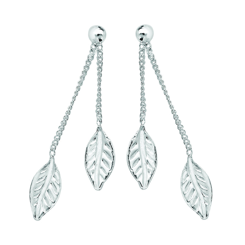 Double Leaf Drop Earring  - Hypoallergenic Silver Jewellery for women by Aeon