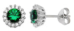 Emerald and White Cubic Zirconia Round Earring - Hypoallergenic Sterling Silver Earrings for Women