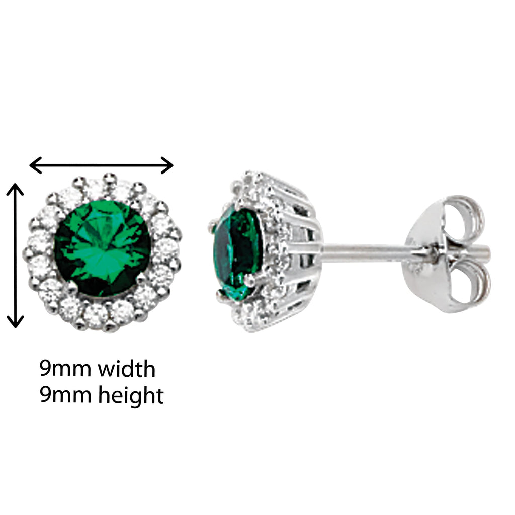 Emerald and White Cubic Zirconia Round Earring - Hypoallergenic Sterling Silver Earrings for Women