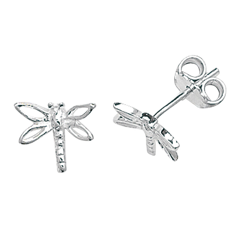 Sterling Plain Dragonfly Stud Earrings - Hypoallergenic  Silver Earrings for Kids, - 9mm * 10mm