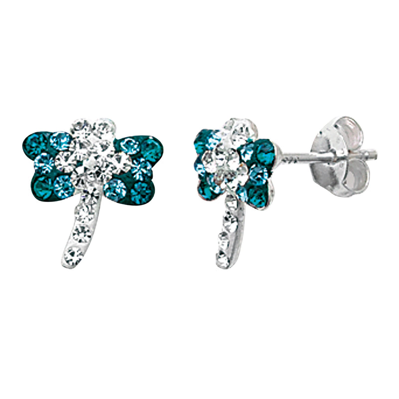 Sterling Silver Blue & White  Dragonfly Stud Earrings for Children - 11mm * 10mm