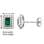 Emerald and White Cubic Zirconia Rectangle Earrings - Hypoallergenic Sterling Silver Earrings for Women