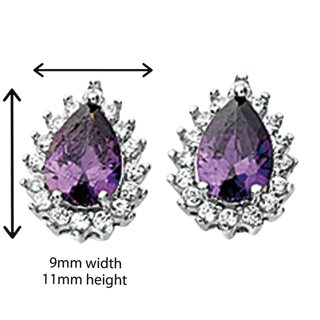Amethyst and White Cubic Zirconia Pear Drop Earrings - Hypoallergenic Sterling Silver Jewellery for Ladies