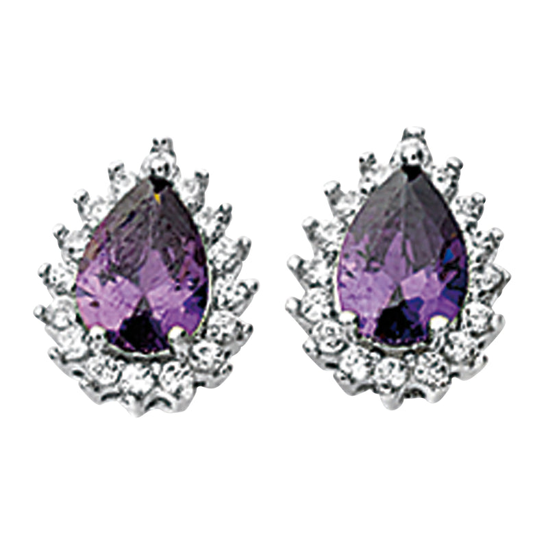 Amethyst and White Cubic Zirconia Pear Drop Earrings - Hypoallergenic Sterling Silver Jewellery for Ladies