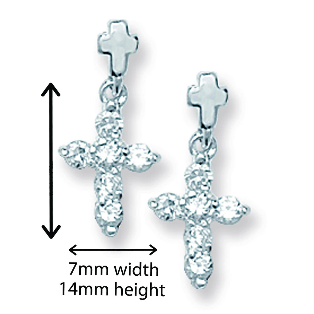 Sterling Silver Cross Drop Earrings. Hypoallergenic Silver Jewellery for women by Aeon