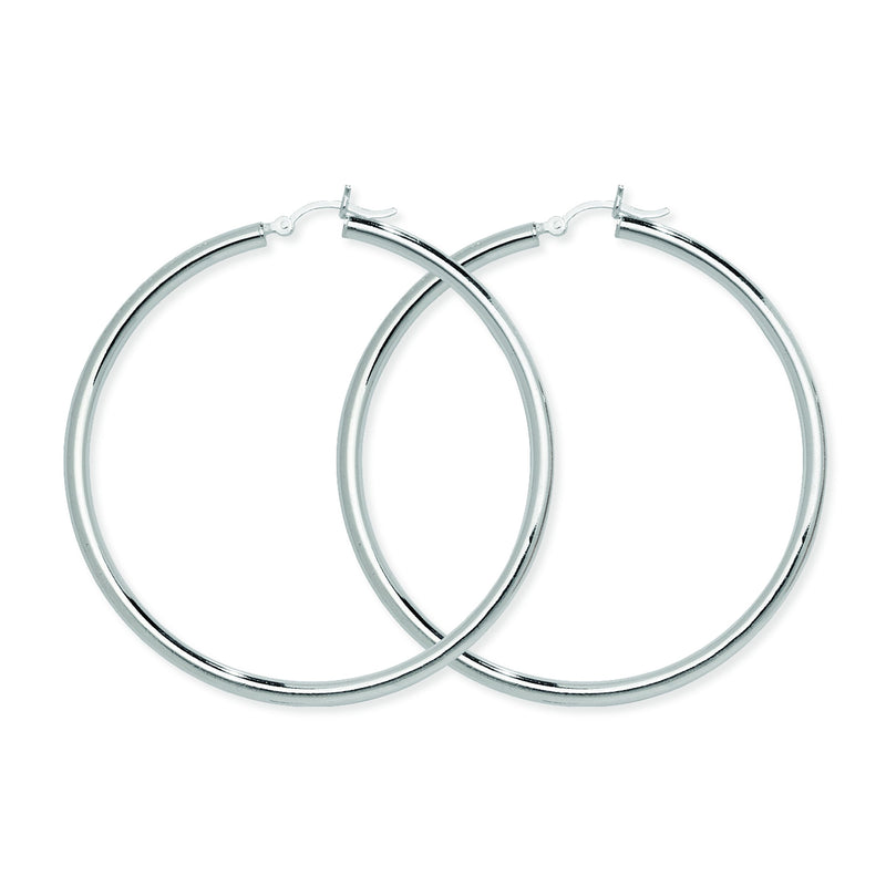 60mm Sterling Silver Hoop Sleeper Earrings with Hinged Closure - Hypoallergenic Jewellery for Ladies by Aeon