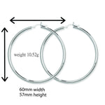 60mm Sterling Silver Hoop Sleeper Earrings with Hinged Closure - Hypoallergenic Jewellery for Ladies by Aeon