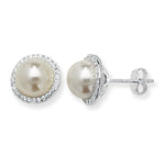 Sterling Silver Synthetic Pearl Earrings with Cubic Zirconias. Hypoallergenic Sterling Silver Earrings for women by Aeon