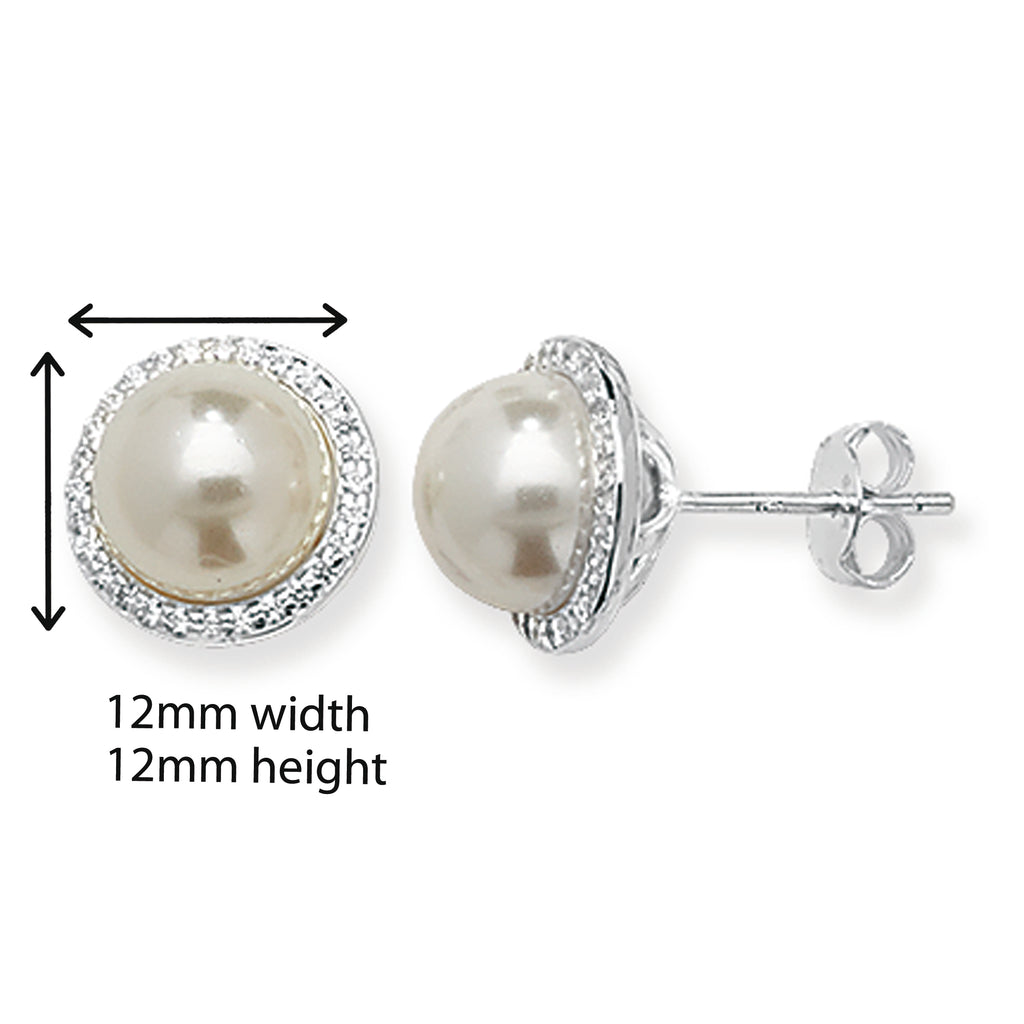 Sterling Silver Synthetic Pearl Earrings with Cubic Zirconias. Hypoallergenic Sterling Silver Earrings for women by Aeon