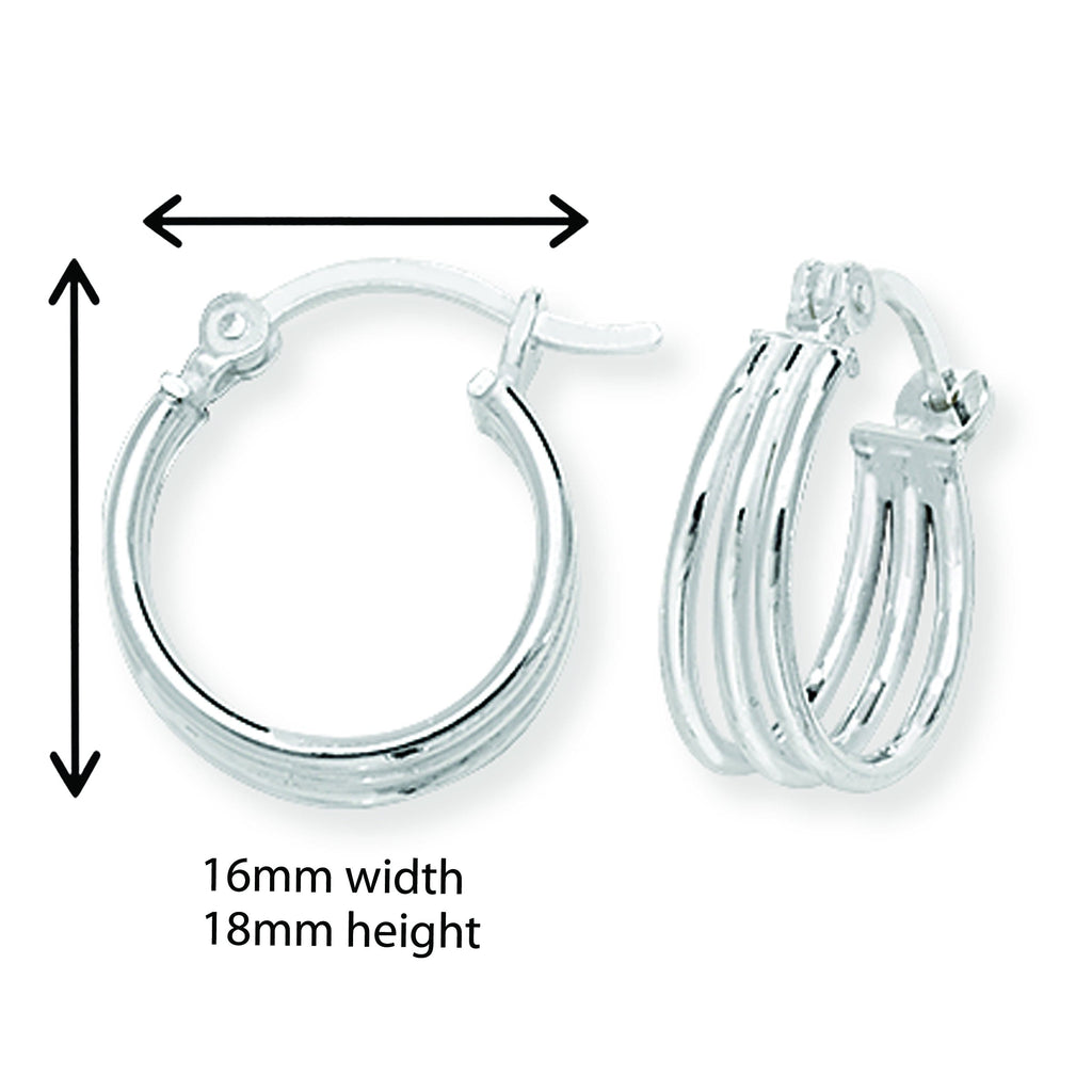 Sterling Silver Triple Hoop Sleeper Earrings - Hypoallergenic Jewellery for Ladies
