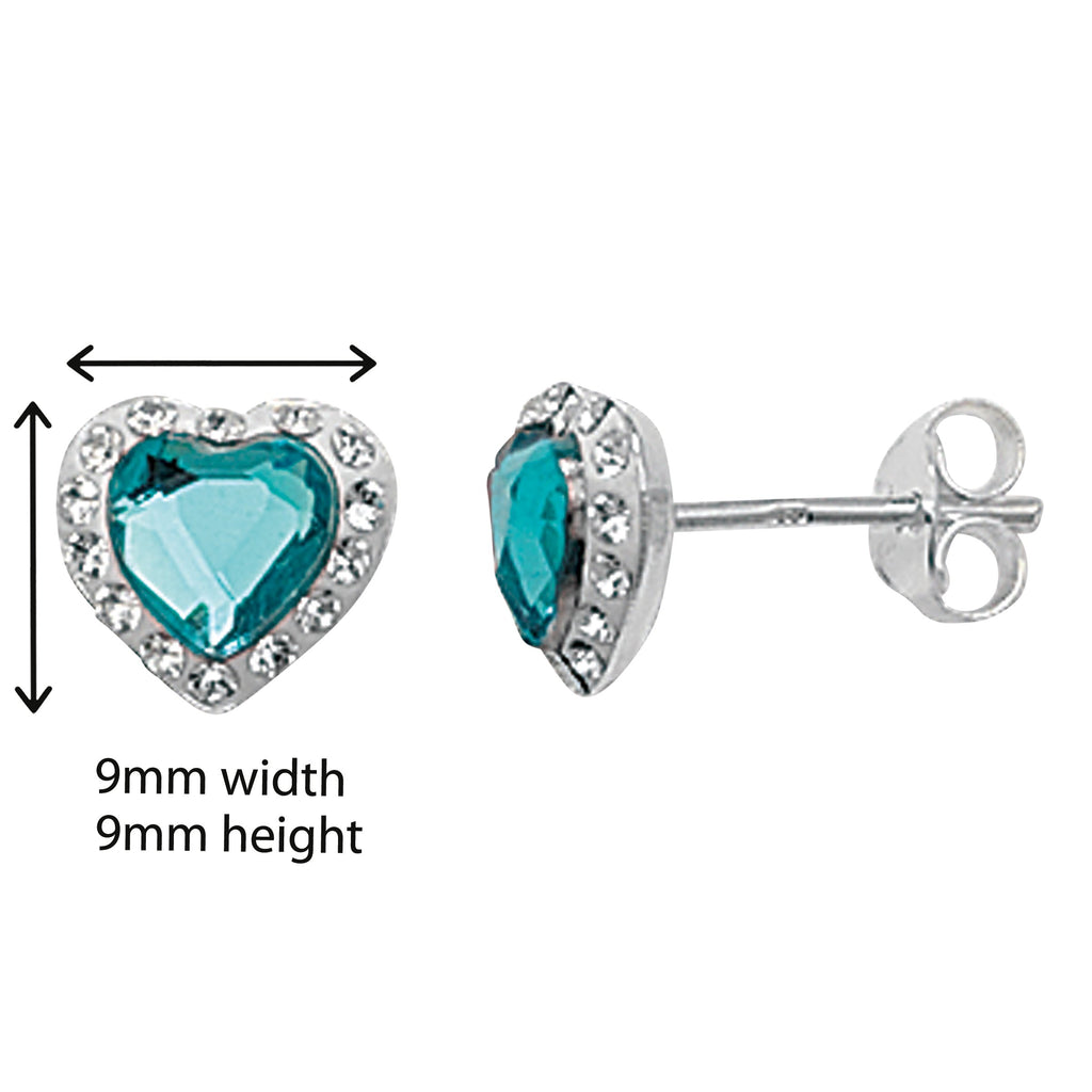 Sapphire and White Cubic Zirconia Heart Shape Earring - Hypoallergenic Sterling Silver Earrings for Women