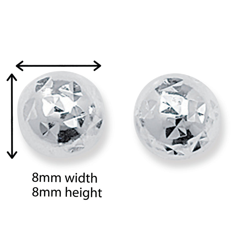 Sterling Silver Diamond Cut Ball Stud Earrings.Hypoallergenic Sterling Silver Earrings for women by Aeon