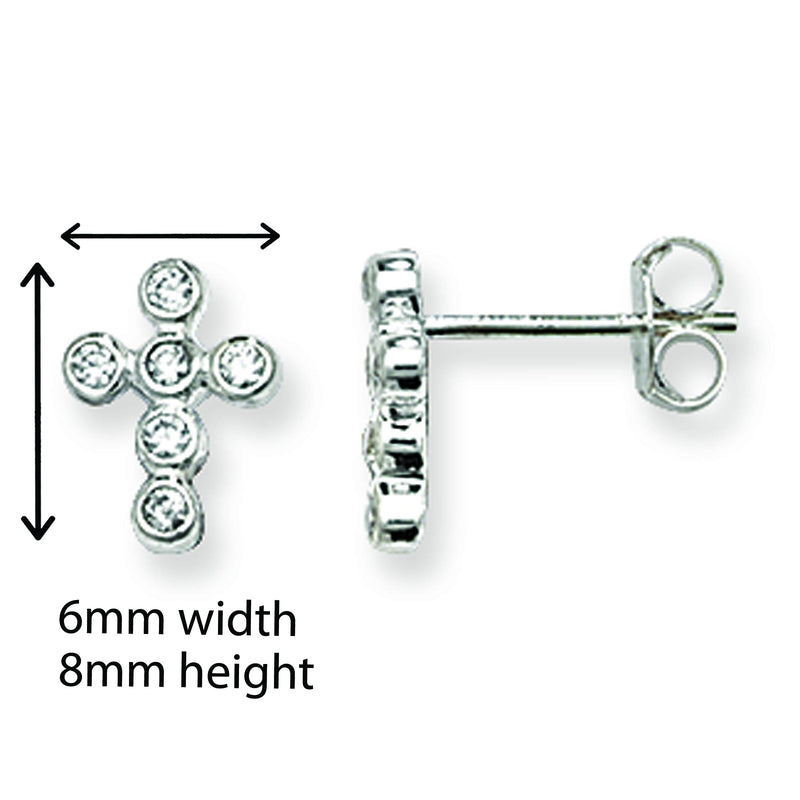 Cross Stud Earrings. Hypoallergenic Silver Cubic Zirconia Cross Stud Earrings for Women