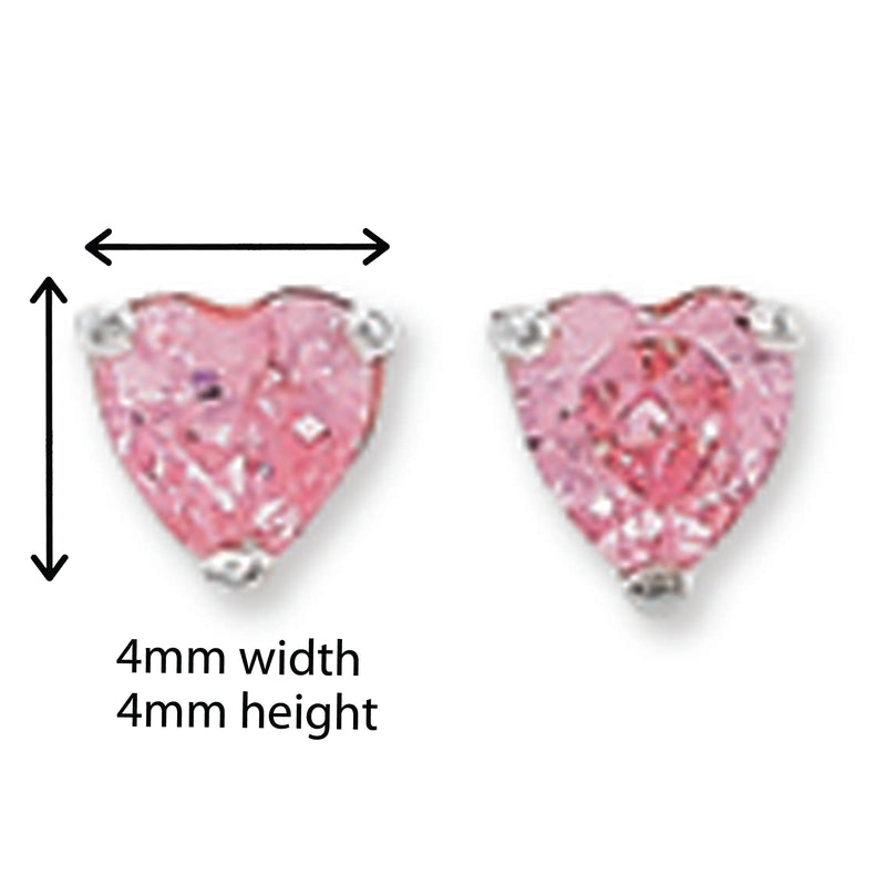 Sterling Silver Pink Heart Earrings. 4mm * 4mm. Hypoallergenic Sterling Silver Earrings for women by Aeon