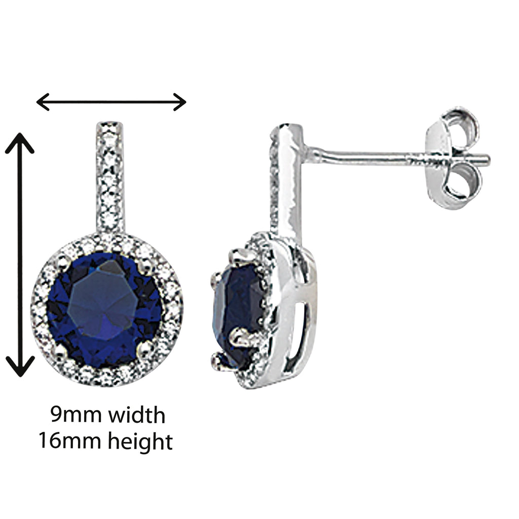 Sapphire Round Drop Earrings - Hypoallergenic Silver Jewellery for women by Aeon
