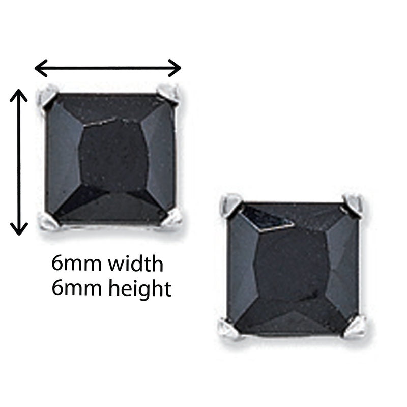 Black Square Cubic Zirconia Stud Earrings. 6mm * 6mm Hypoallergenic Sterling Silver Earrings for women by Aeon