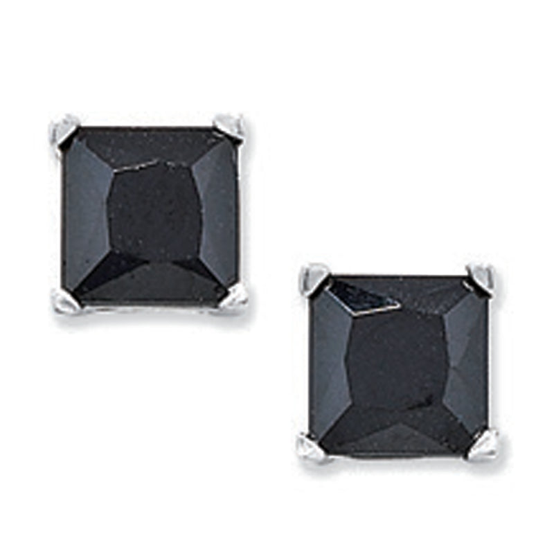 Black Square Cubic Zirconia Stud Earrings. 6mm * 6mm Hypoallergenic Sterling Silver Earrings for women by Aeon