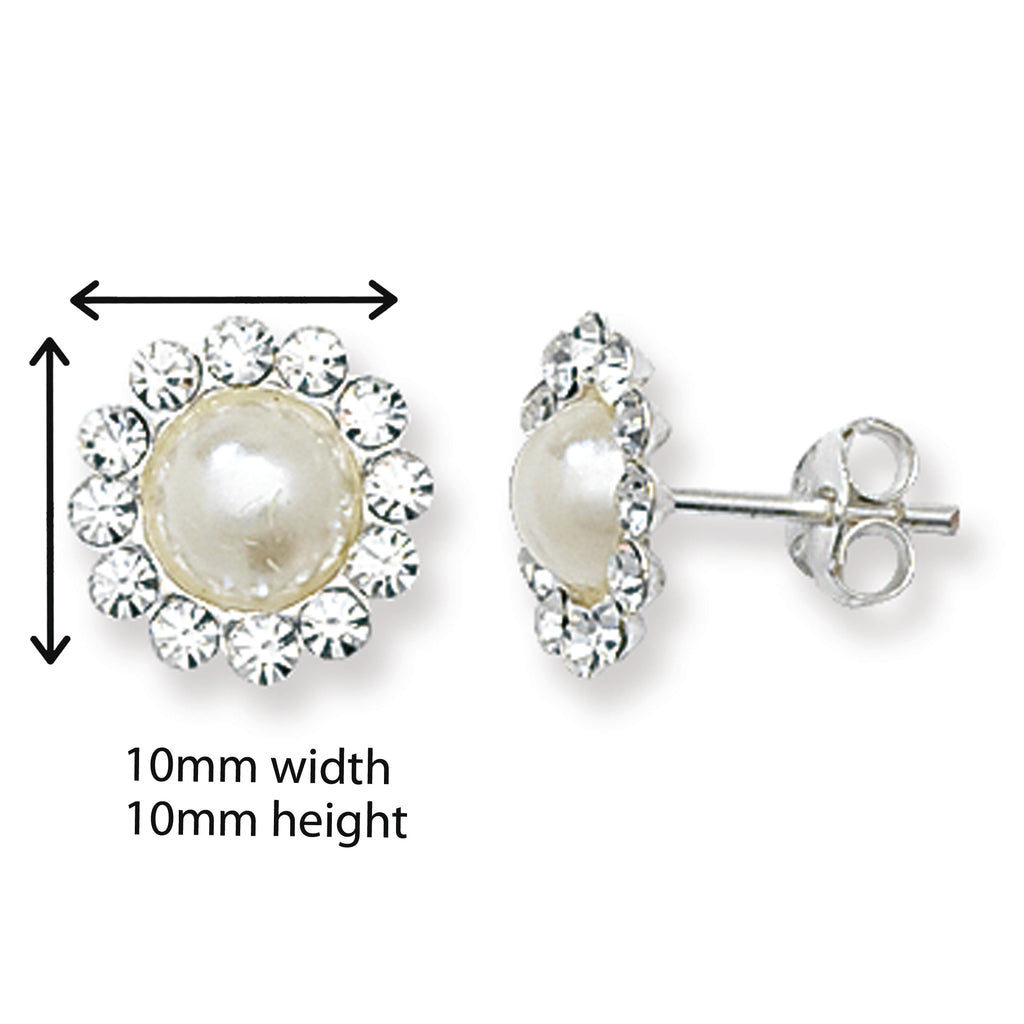 Sterling Silver Cubic Zirconia and Synthetic Pearl Stud Earrings.  Hypoallergenic Sterling Silver Earrings for women by Aeon