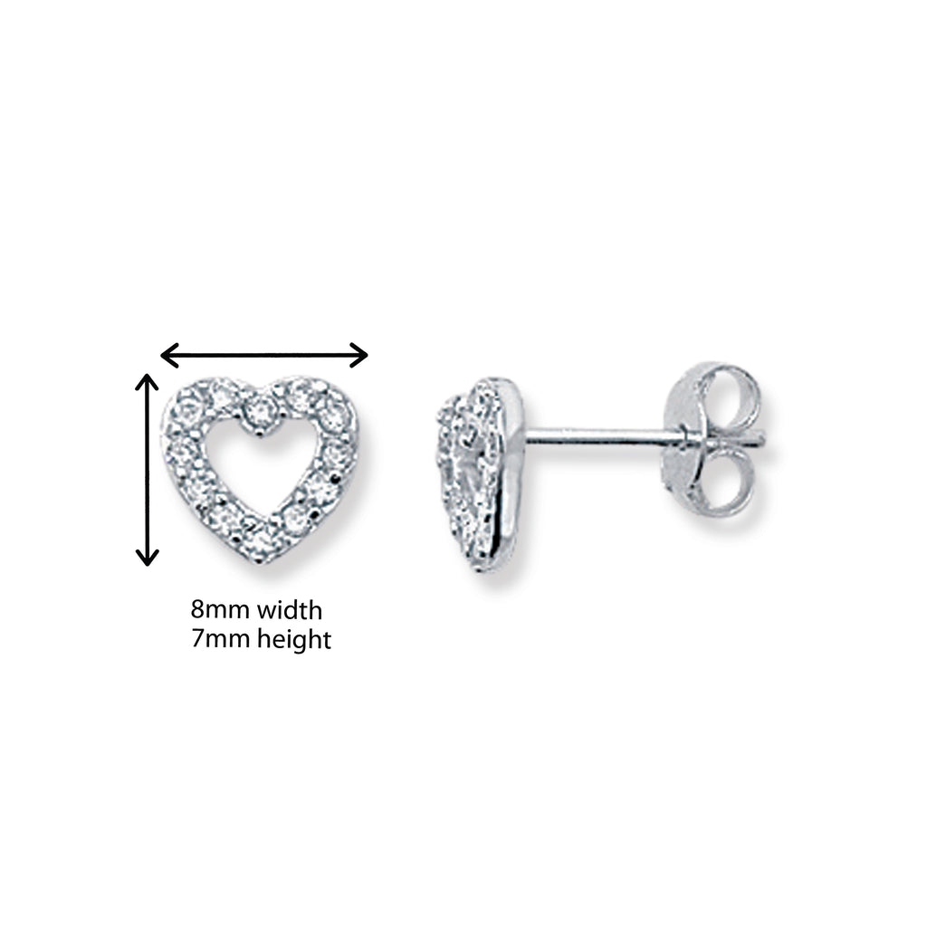 Sterling Silver Heart Earrings Studs with Cubic Zirconia. Hypoallergenic Sterling Silver Earrings for women