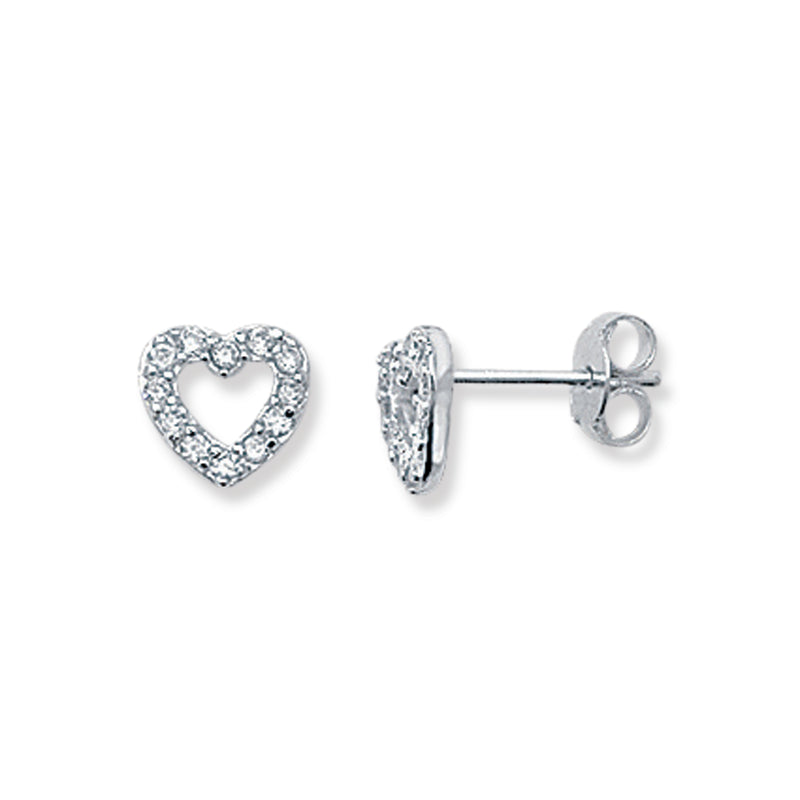 Sterling Silver Heart Earrings Studs with Cubic Zirconia. Hypoallergenic Sterling Silver Earrings for women