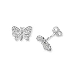 Kids Butterfly Stud Earrings with Cubic Zirconia.  Hypoallergenic Sterling Silver Earrings for kids