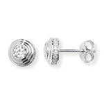 Sterling Silver Cubic Zirconia Stud Earrings With Stone Set Edging. Hypoallergenic Silver Earrings For Women