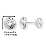 Sterling Silver Cubic Zirconia Stud Earrings With Stone Set Edging. Hypoallergenic Silver Earrings For Women