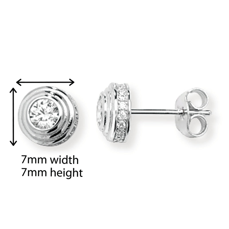 Sterling Silver Cubic Zirconia Stud Earrings With Stone Set Edging. Hypoallergenic Silver Earrings For Women