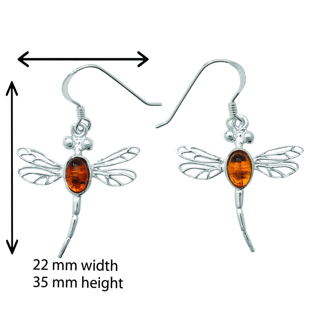 Sterling Silver Amber Dragonfly Earrings -  Hypoallergenic Silver Jewellery for women by Aeon