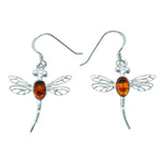 Sterling Silver Amber Dragonfly Earrings -  Hypoallergenic Silver Jewellery for women by Aeon