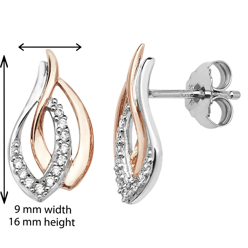 Sterling Silver 2 Tone Interlinked Pear Drop Earring Set With Cubic Zirconia - Hypoallergenic Silver Jewellery for women by Aeon- 16mm * 9mm