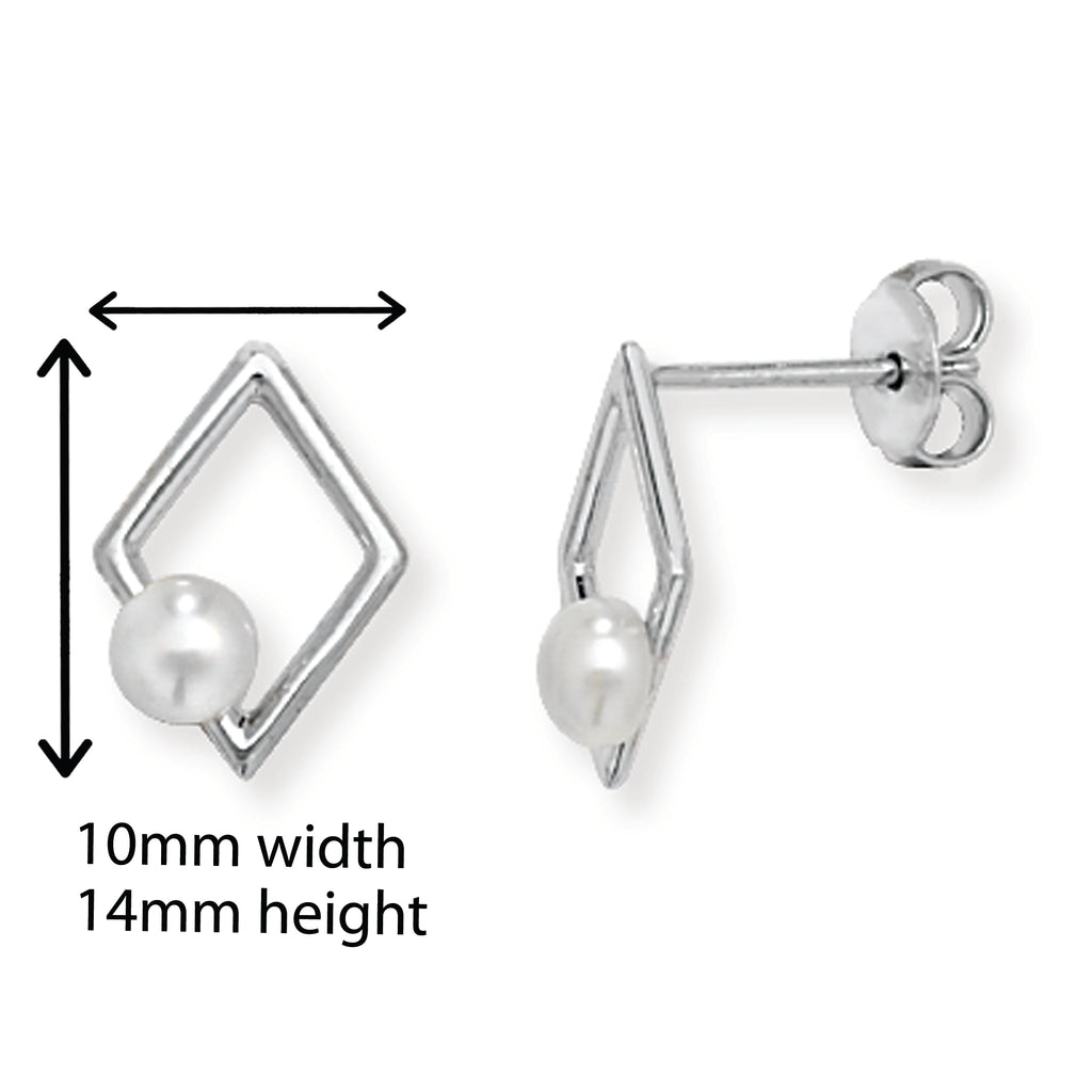 Sterling Silver Pearl Diamond Shaped Earring. Hypoallergenic Silver Jewellery for women by Aeon