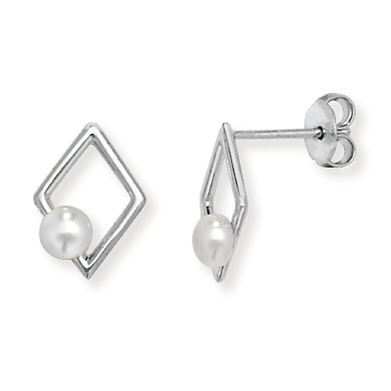 Sterling Silver Pearl Diamond Shaped Earring. Hypoallergenic Silver Jewellery for women by Aeon