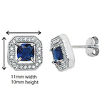 Sapphire Cubic Zirconia Square Stud Earrings - Hypoallergenic Sterling Silver Jewellery for Ladies