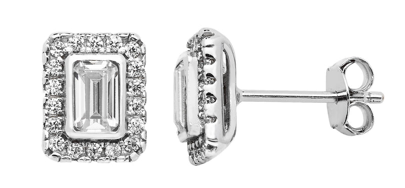 White Cubic Zirconia Rectangle Earring - Hypoallergenic Sterling Silver Earrings for Women