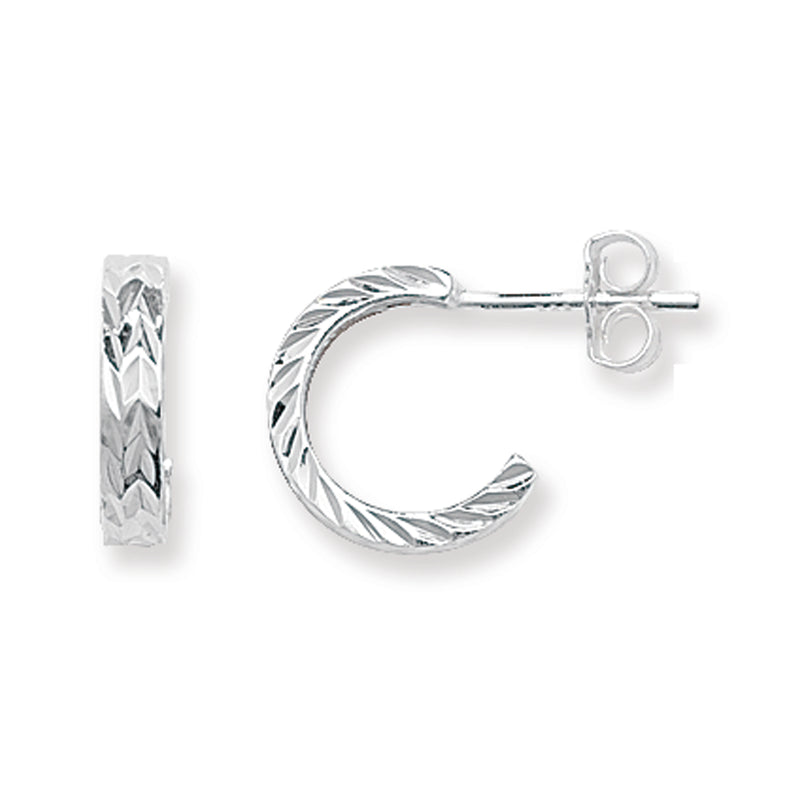Sterling Silver Diamond Cut Half Hoop Earrings. Hypoallergenic Silver Earrings For Women