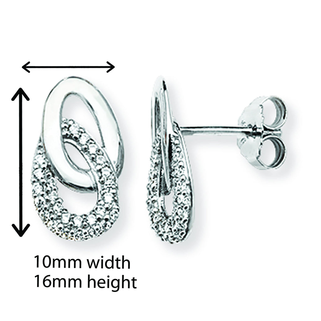 Sterling Silver Cubic Zirconia Intertwined Oval Drop Earrings.  Hypoallergenic Jewellery for Ladies by Aeon