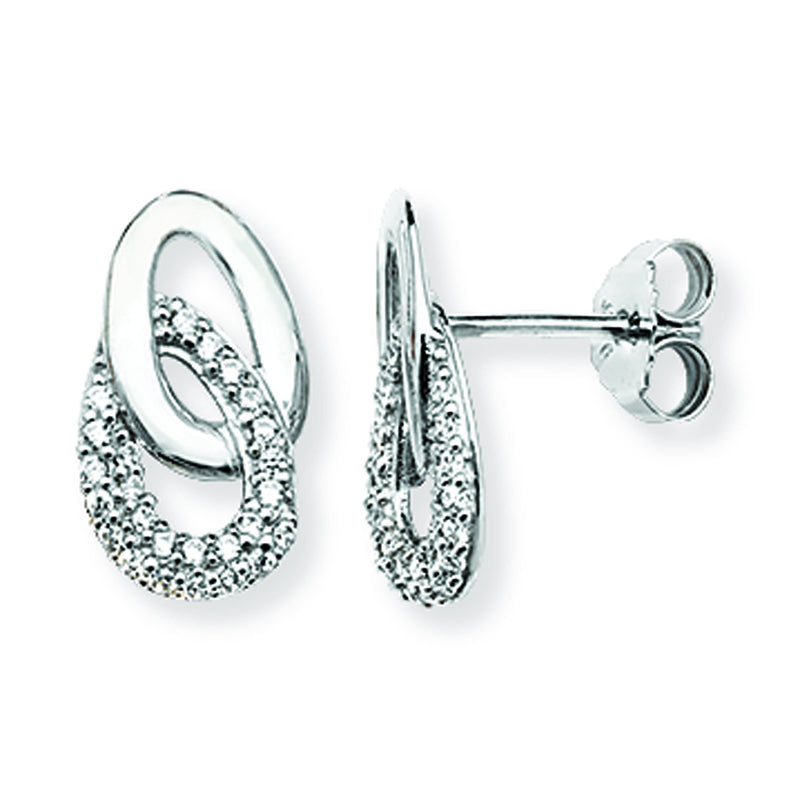 Sterling Silver Cubic Zirconia Intertwined Oval Drop Earrings.  Hypoallergenic Jewellery for Ladies by Aeon