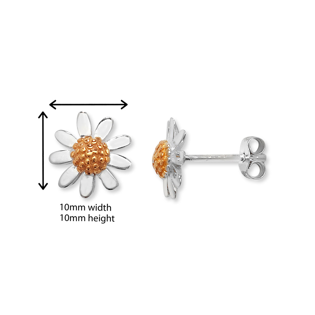 Kids Daisy Earrings, with Rose Gold Plated Floral Head. Hypoallergenic Sterling Silver Earrings for kids