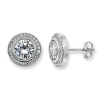 Halo Cubic Zirconia Stud Earrings.  Hypoallergenic Silver Stud Earrings For Women.