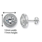 Halo Cubic Zirconia Stud Earrings.  Hypoallergenic Silver Stud Earrings For Women.