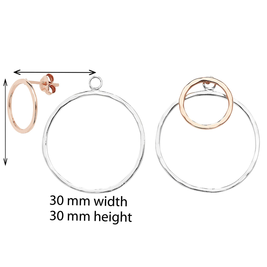 Sterling Silver 2 Tone Jacket Style Double Circle Drop Earrings - Hypoallergenic Silver Jewellery for women by Aeon- 30mm * 30mm